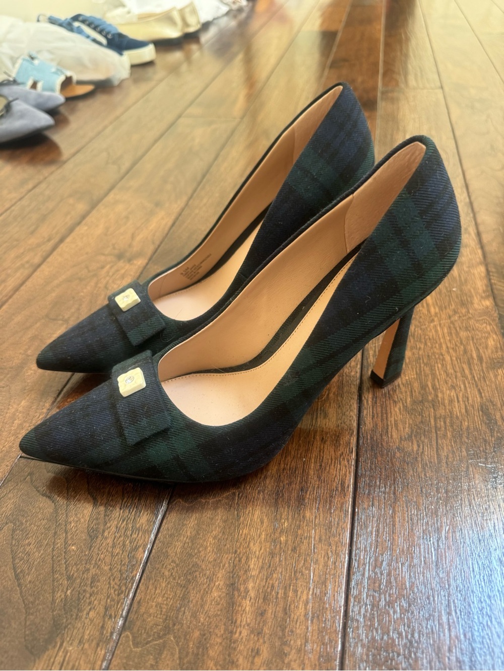 Plaid Pointed-Toe High Heels - Black/Green